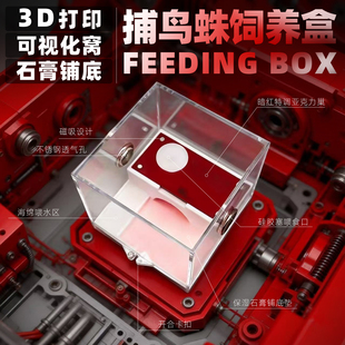 原创暗红亚克力磁吸可视化洞穴石膏铺底蛛所罗门金直间透气饲养盒