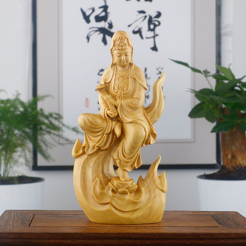 小叶黄杨木雕刻工艺品人物实木佛像摆件如意自在观音菩萨供奉收藏