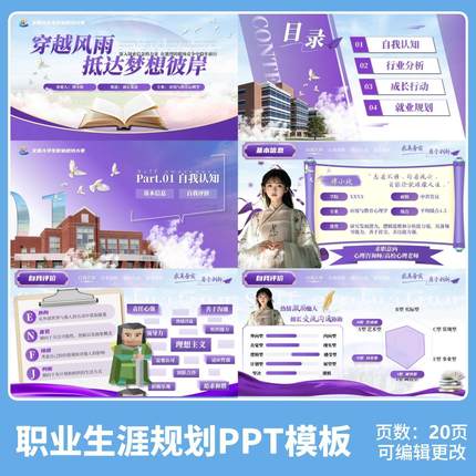 职业生涯规划蓝色紫色高级PPT模板大学生职业生涯规划发展展示PPT
