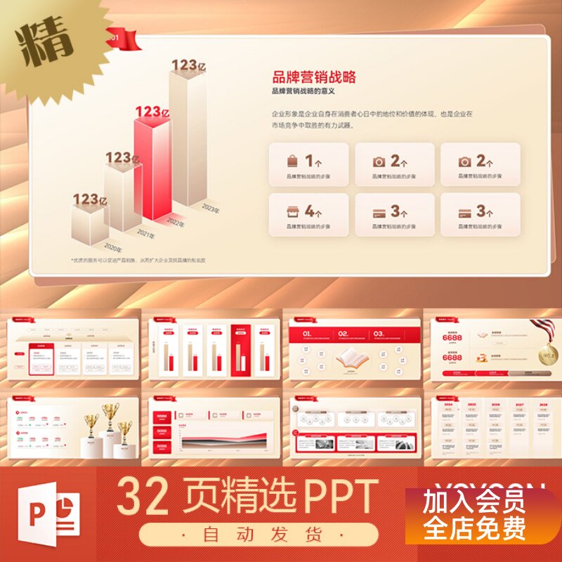 高级感红色金色会议汇报告总结分析调研图文表格数据分析PPT模板图片