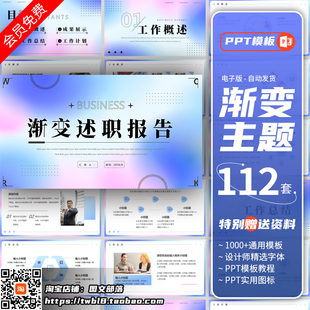 潮流酸性抽象艺术创意毕业答辩设计师作品集梦幻渐变光晕PPT模板