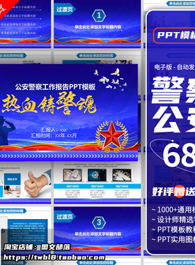 蓝色大气人民公安警察派出所警务工作汇报年终计划PPT模板总结