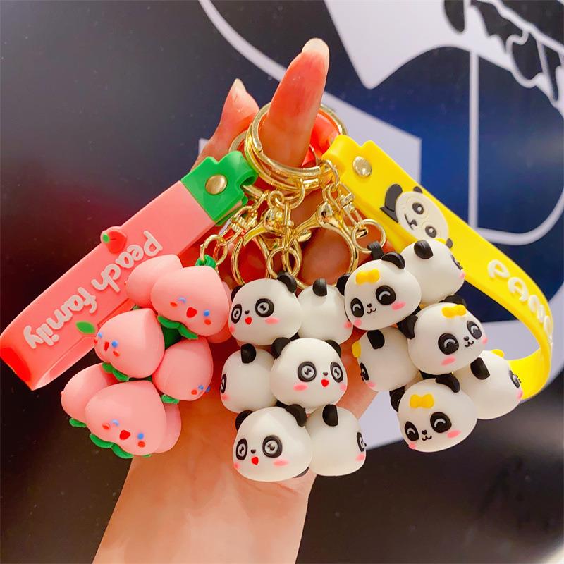 正版网红卡通叠叠乐国潮熊猫公仔创意钥匙扣可爱学生包包挂件