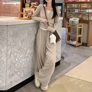宽松显瘦卫衣阔腿裤 休闲运动套装 时尚 韩版 两件套潮 女2026春秋新款
