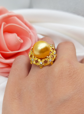 开口可调节花朵大气珍珠戒指