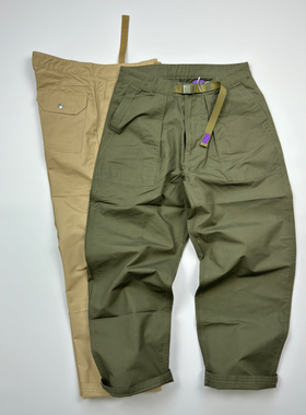 日系紫*标Baker Pants纯色绣花机能宽松直筒裤 65/35休闲裤
