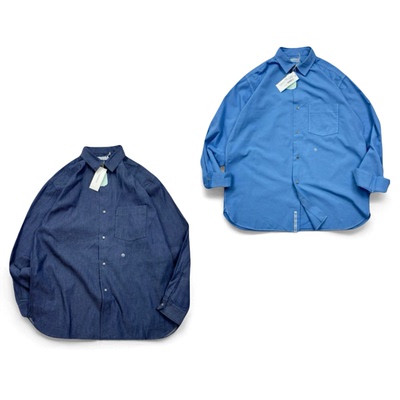 娜娜米卡Chambray靛蓝水洗长袖棉质牛仔衬衫宽松日系休闲复古风