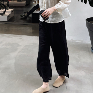 復(fù)古禪意舒適修身 春夏新女 新中式 高定 顯瘦復(fù)古苧麻雙層直筒褲