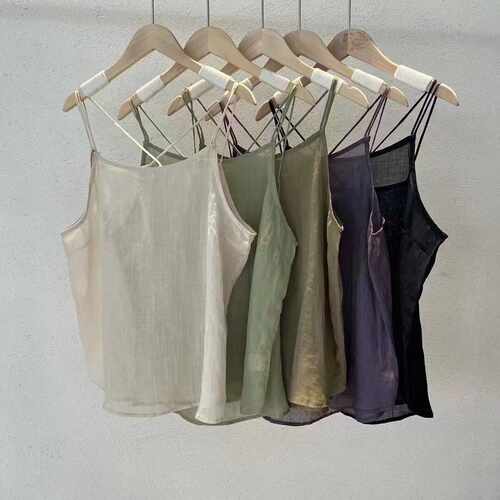 超百搭100%纯苎麻单背心吊带法式