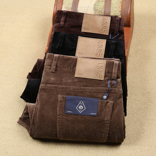 休闲裤 秋冬厚款 纯棉保暖奢华简约男士 五袋弹力棉灯芯绒条绒裤 男式