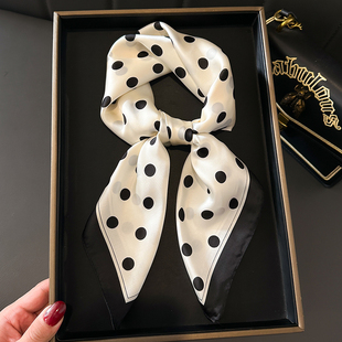 黑白波点小方巾丝巾女职业装空姐银行搭配衬衫护颈脖子薄纱巾围巾