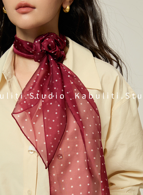 小长条斜角丝巾女红色腰带发带护颈系脖围脖子搭配衬衫领带薄围巾