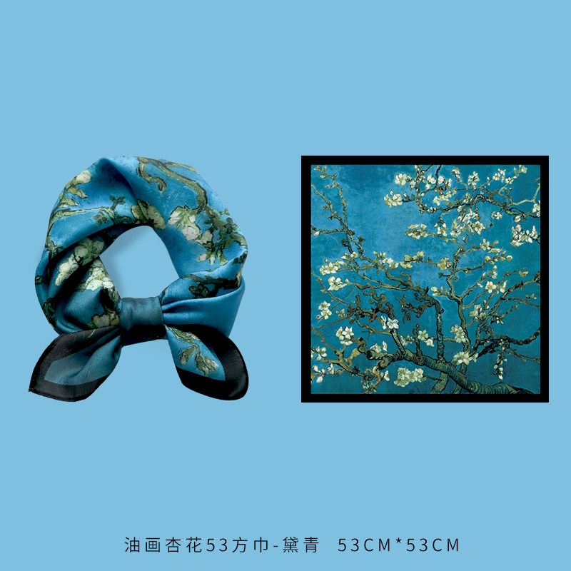 小方巾油画丝巾女春秋夏季四方正方形纱巾职业装护颈围脖子薄围巾