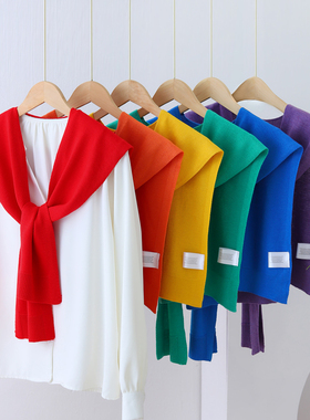 针织毛线小披肩女纯色春秋夏季空调护颈外搭配裙子衬衫网红薄围巾