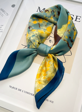 油画小方巾丝巾女春秋搭配衬衣西装职业装饰护颈围脖子围巾70x70