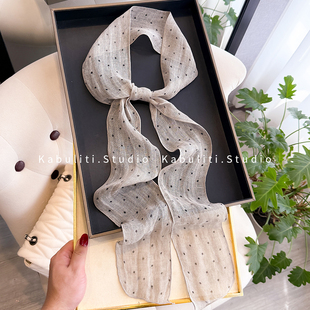 亚麻窄小长条丝巾女搭配衬衫护颈围脖子丝带扎发带麻纱巾薄围巾