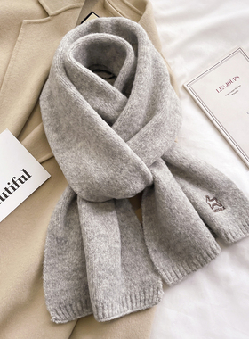 兔子针织毛线厚围巾男女生秋冬季纯灰色短小围脖护颈保暖可爱少女
