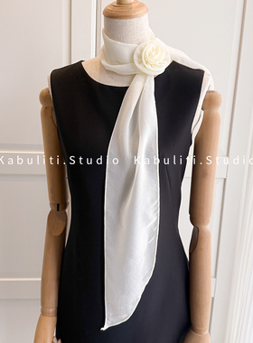 纯米白色细窄小长条丝巾女护颈围脖子搭配衬衫薄围巾发带腰带领巾