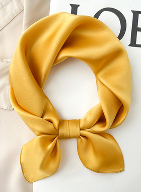 黄色小方巾丝巾女春秋夏季护颈围脖子装饰真丝桑蚕丝薄围巾50x50