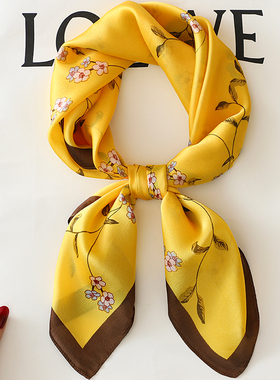 黄色小方巾丝巾女春秋护颈围脖子围巾纱巾妈妈搭配衬衫装饰70x70