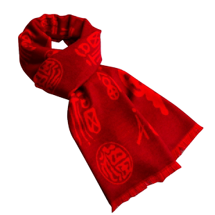 福字中国红大红色本命年围巾男女秋冬季老年人奶奶礼物礼盒装祝寿