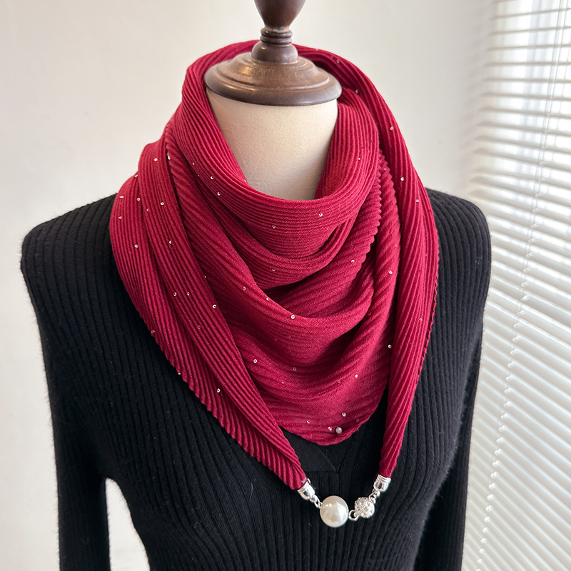 磁吸扣三角小方巾丝巾女春秋冬季护颈围脖搭配毛衣妈妈纱巾薄围巾