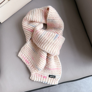 可爱少女甜美软妹学生针织毛线粉色厚围巾秋冬季儿童护颈短小围脖