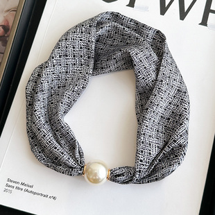 磁吸扣窄小长条丝巾女春秋夏季 薄围巾 懒人护颈围脖子职业搭配衬衫