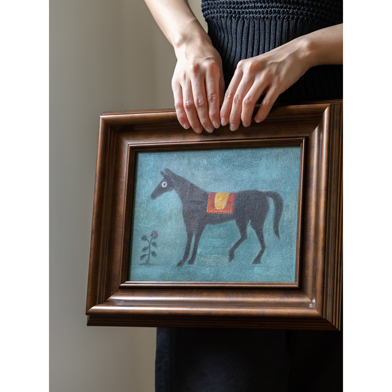 若奈 艺术家限定！《玄驹》手绘油画复古实木框小幅客厅新年挂画,家居饰品,油画,淘宝优惠券,粉丝福利购,淘宝优惠卷