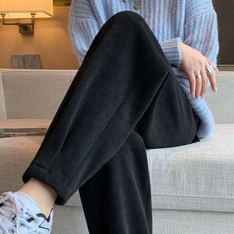 深灰色运动裤女秋冬2025新款加绒哈伦裤奶奶萝卜裤小个子休闲卫裤