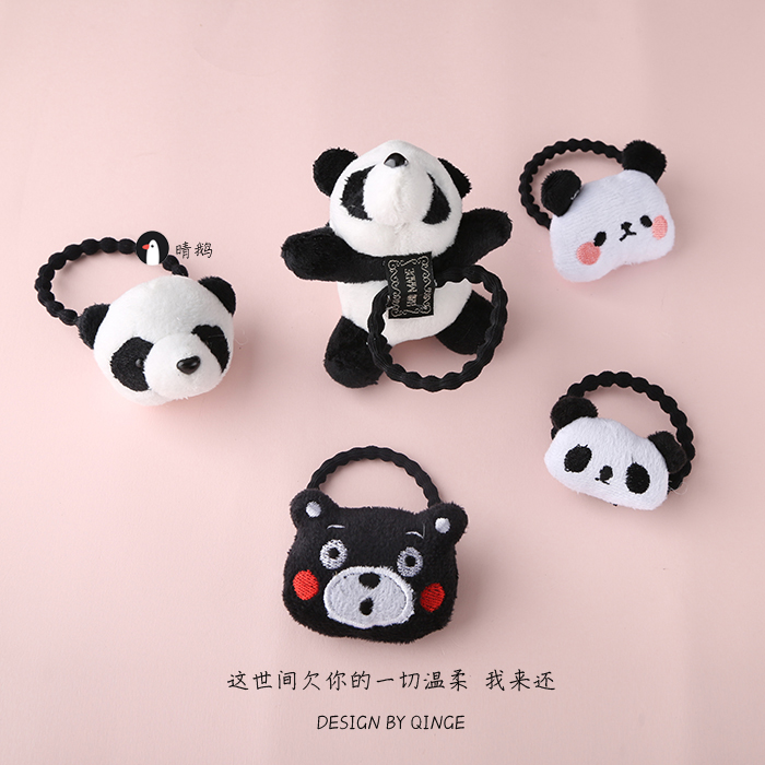 日韩毛绒小熊猫头绳发夹