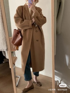 HEYGIRL黑哥 韩版宽松中长款双面呢大衣 女 气质过膝毛呢羊毛外套