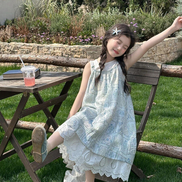女童连衣裙2026夏季童装中大童波西米亚小清新碎花背心吊带两件套