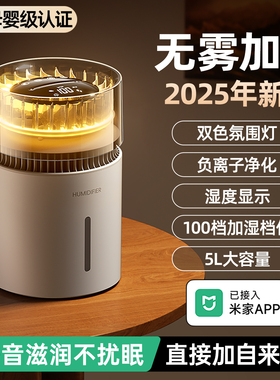 【无雾加湿】2025年新款5L大容量抗菌无雾加湿器卧室空调房母婴级家用办公低噪音冷蒸发一体超长续航不挑水质