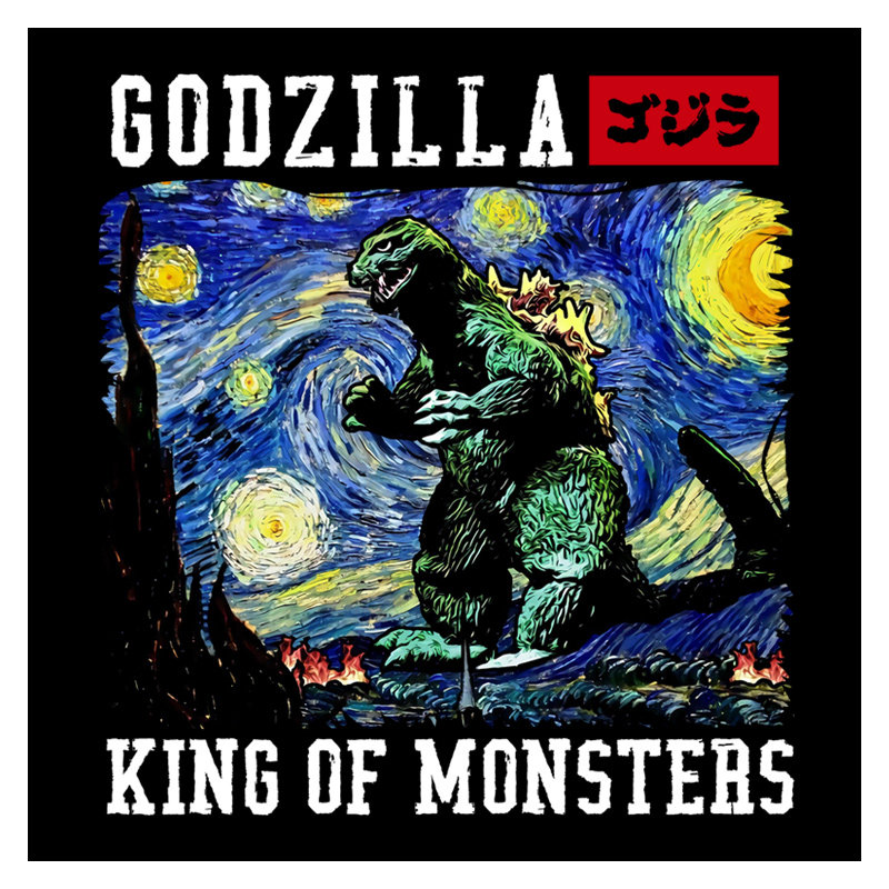 怪兽哥斯拉联名梵高星空连帽卫衣男哥吉拉周边基多拉日系复古外套