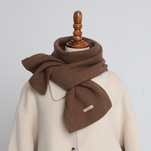 柔软不扎秋冬季纯羊毛围巾女士保暖高级感羊绒纯色百搭小围巾护颈