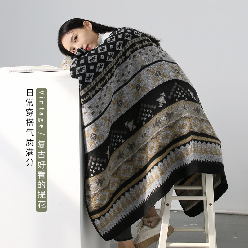 大披肩女2026秋冬季复古保暖针织轻薄护肩护背斗篷办公室盖毯外搭