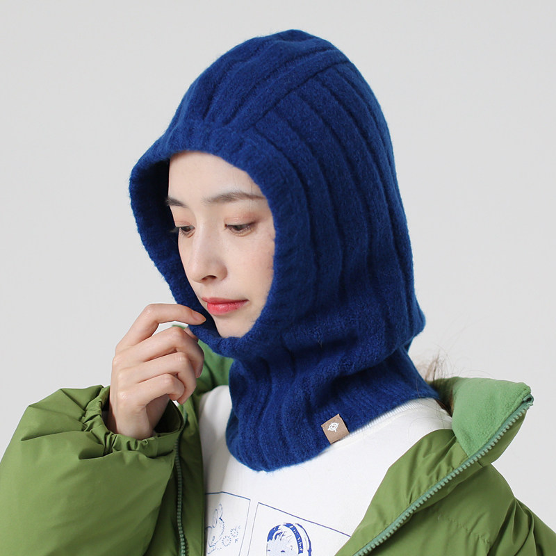 时髦针织围脖一体帽子女秋冬季保暖防寒护颈毛线帽显脸小头盔内胆