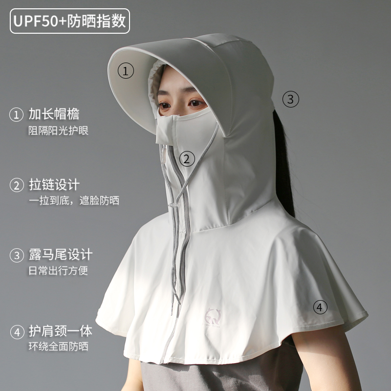 UPF50+防晒面罩帽子一体护颈肩
