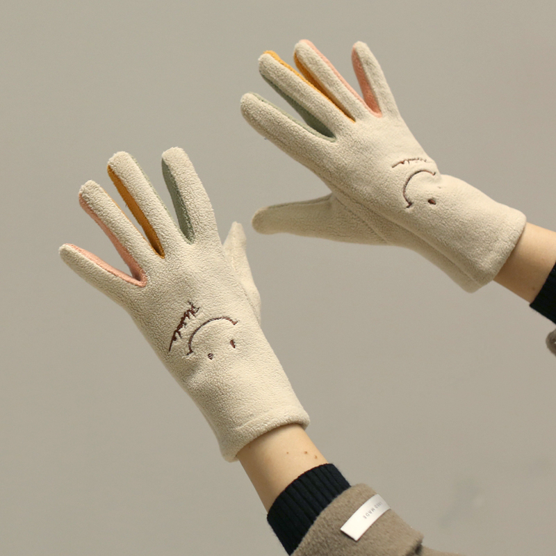 温暖不起球 保暖手套冬季女可爱ins加绒五指毛绒手袜韩版骑行触屏