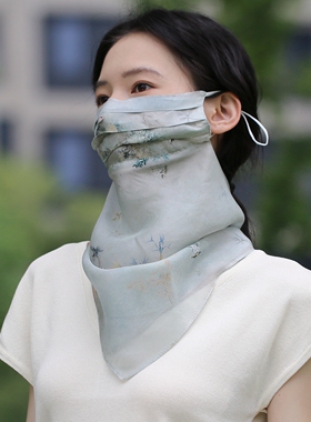 真丝防晒面纱轻薄护颈，可当围脖