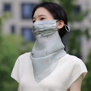桑蚕丝面纱女夏季遮阳面罩古风轻薄真丝防晒口罩护颈一体围脖两用