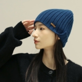 设计感双面可戴100%羊毛帽子女款 秋冬保暖护耳帽针织冷帽 2025新款