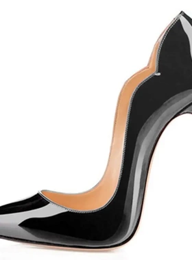 2025年夏季新款欧美时尚12厘米尖头V口大码细跟高跟鞋女鞋反串鞋