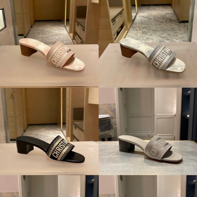 D家老花刺绣平底拖鞋女外穿