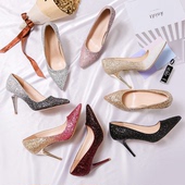 单鞋 女鞋 33亮片渐变高跟鞋 9cm小码 婚鞋 41时尚 大码 高跟