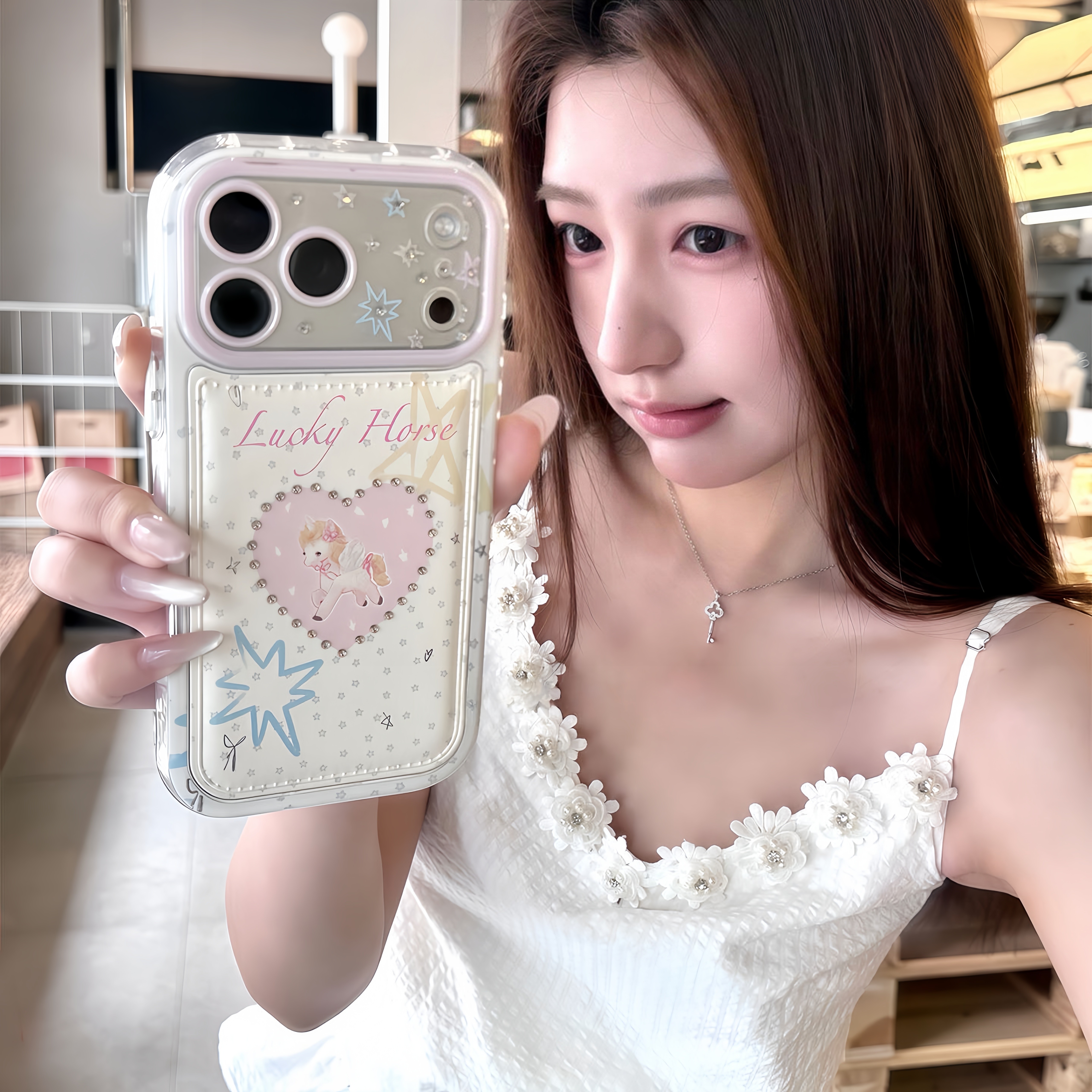 新款ins韩系甜美可爱闪钻爱心天使小马适用17ProMax可爱卡通17Pro少女心16创意小众15全包保护套14防摔手机壳
