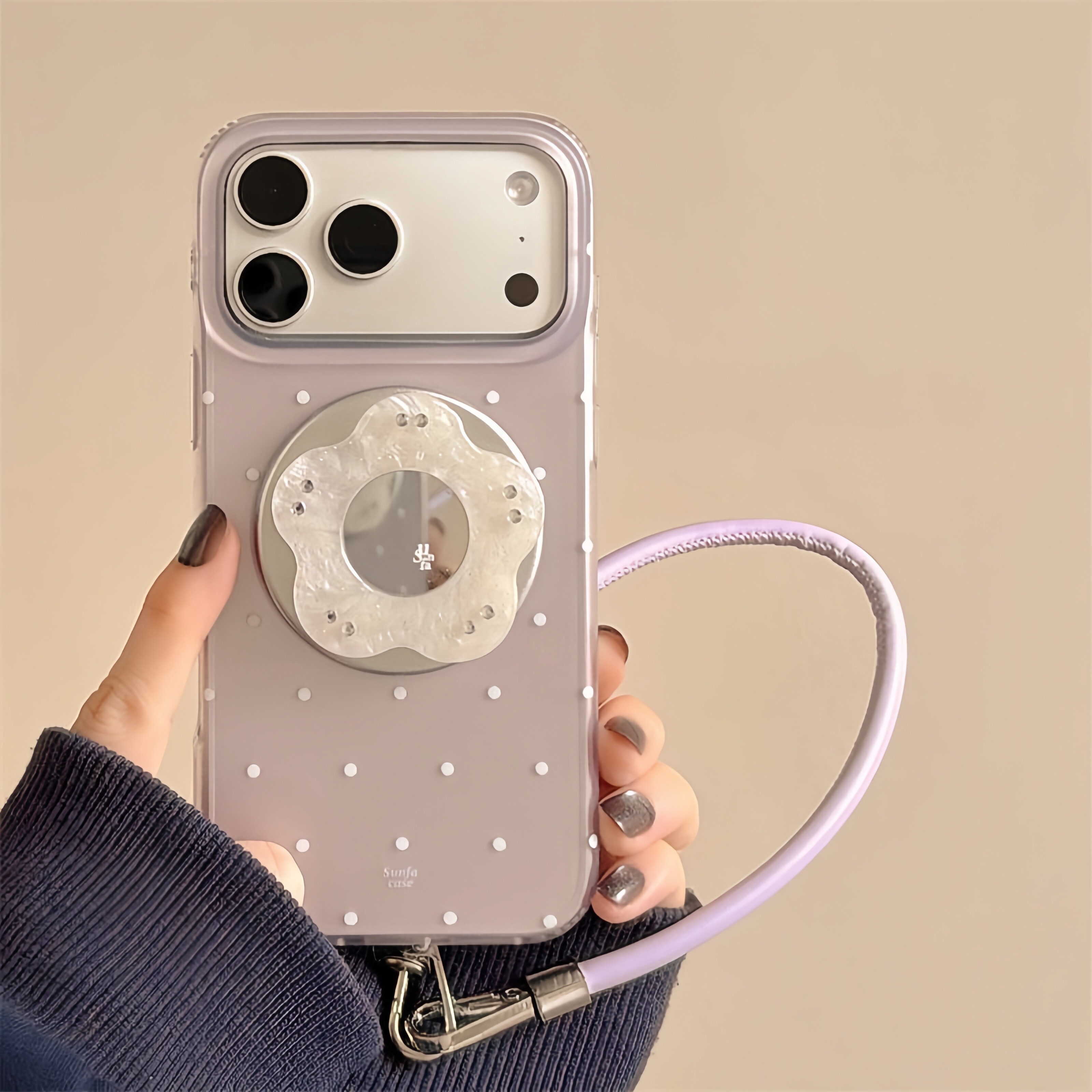 波点温柔紫花朵磁吸适用苹果17ProMax韩系ins风16Pro简约艺术15创意个性14全包保护套13防摔手机壳女