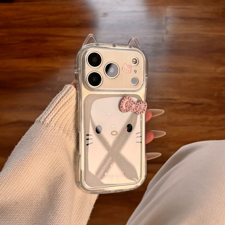 ins风小众猫耳蝴蝶结kt适用苹果17ProMax日韩卡通17Pro可爱趣味16Pro全包保护套15少女心14防摔手机壳13女