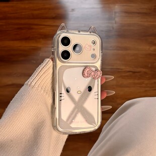 ins风小众猫耳蝴蝶结kt适用苹果17ProMax日韩卡通17Pro可爱趣味16Pro全包保护套15少女心14防摔手机壳13女